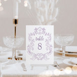 Numéro De Table Regal Lavender | Vintage Baroque Frame Mariage<br><div class="desc">Ces élégantes et luxueuses cartes de numéro de table mariage sont dotées d'un cadre vintage d'art de ligne au style baroque orné. Le design est lavande / violet clair sur un simple arrière - plan blanc. La calligraphie de script moderne et le texte classique, ainsi que vos initiales ou monogrammes,...</div>