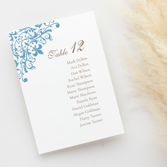 Numéro De Table Regency French Blue Fleur de Lis Mariage Motif (Créateur téléchargé)