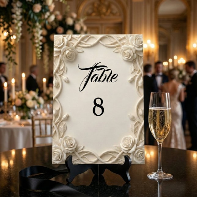 Numéro De Table Relief Faux Crème Ivoire Romantique (Créateur téléchargé)