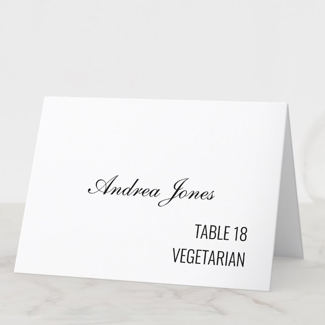 Numéro De Table Repas Choix Nom du client Black Script Place Card (Créateur téléchargé)