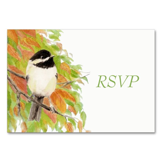 Numéro De Table Réponse de mariage à l'aquarelle automne mésange (Devant)