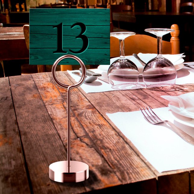 Numéro De Table Restaurant Teal Vert Rustique Faux Gravé (Rustic Faux Engraved Teal Green Restaurant Table Number)