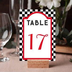 Numéro De Table Retro Diner Checkboard Rouge Noir & Blanc