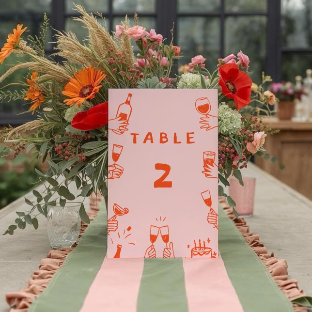 Numéro De Table Retro Funny Colorful Mariage Boho Wavy (Créateur téléchargé)