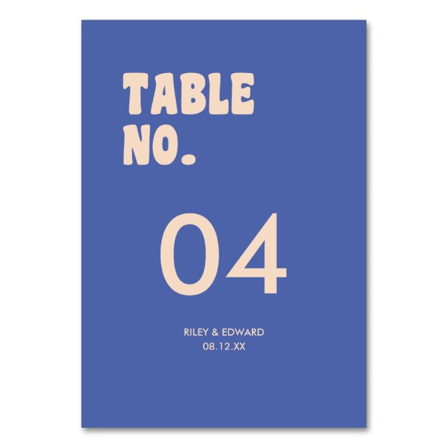 Numéro De Table Retro Modern Bold Typography Dark Blue Wedding (Par défaut)