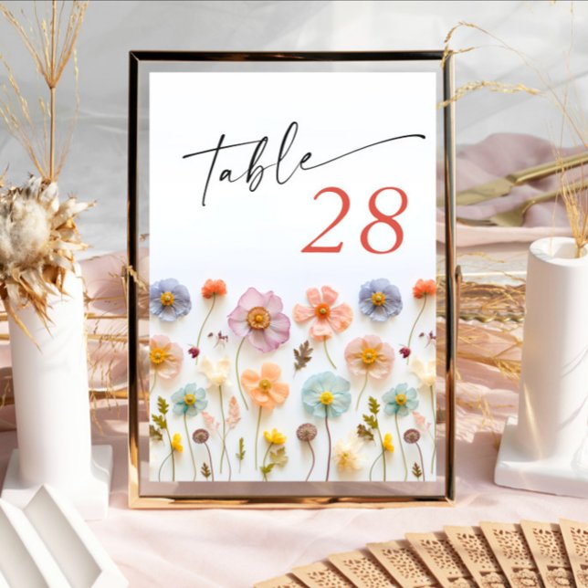 Numéro De Table Retro Pastel Pink Boho Fleur sauvage Détails sur l (Créateur téléchargé)