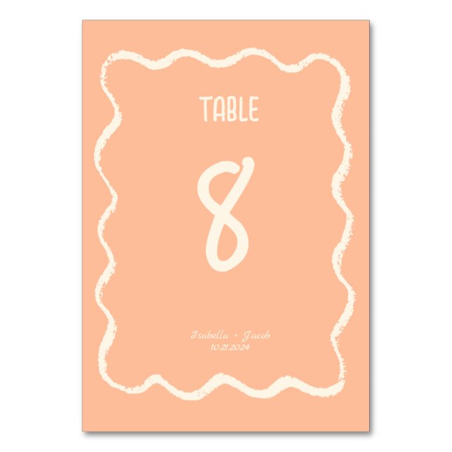 Numéro De Table Retro Squiggle Whimsical Quirky Peach Mariage (Par défaut)