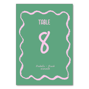 Numéro De Table Retro Squiggle Whimsical rose et Mariage vert