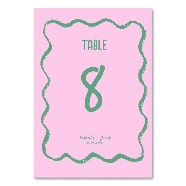 Numéro De Table Retro Squiggle Whimsical rose et Mariage vert (Par défaut)