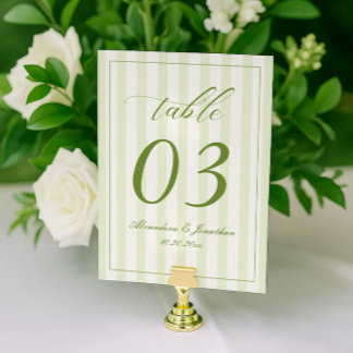 Numéro De Table Retro Striped White and Green Wedding Table Number