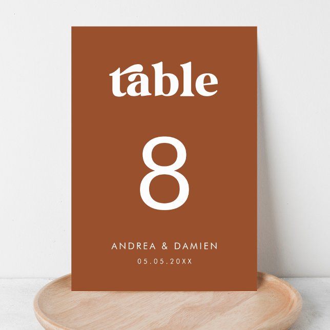 Numéro De Table Retro | Terracotta Moderne Simple Minimal Mariage (Créateur téléchargé)