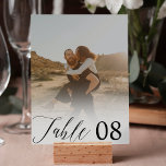 Numéro De Table Revêtement blanc élégant calligraphie mariage phot<br><div class="desc">Moderne élégant Simple noir blanc romantique calligraphie mariage superposition,  avec une photo de couverture blanche.</div>