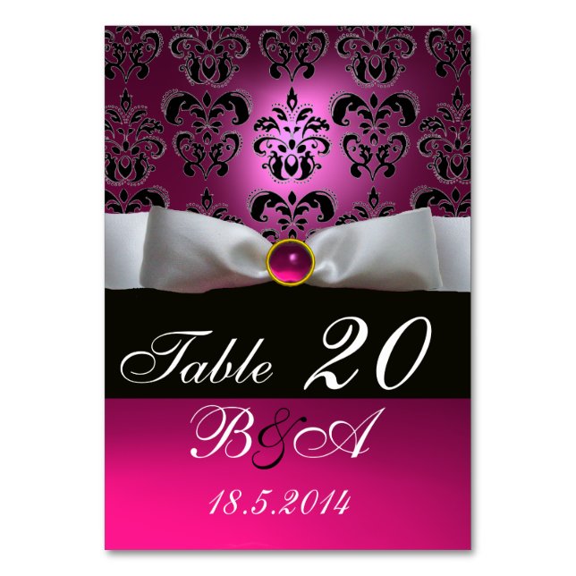 NUMÉRO DE TABLE RIBON BLANC, FUCHSIE ROSE NOIR DOMMASQUE MONOGRAM (Dos)