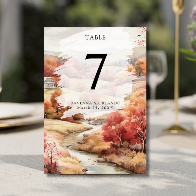 Numéro De Table Rivière Rouge Automne Forêt Mariage d'Automne (Créateur téléchargé)