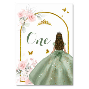 Numéro De Table Robe Verte Sage Or Royale Princesse XV Años