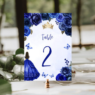 Numéro De Table Robes de Princesse Fleurie Or et Bleu Royal pour Q