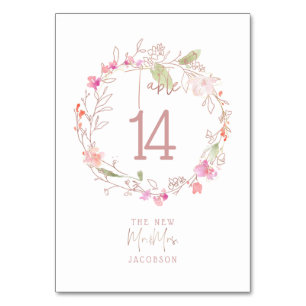 Numéro De Table Romance Blushing, Sweetpeas Floral Wreath
