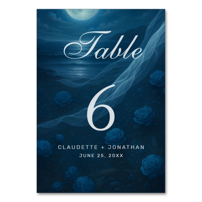Numéro De Table Romantic Blue Moonlit Beach Wedding (Par défaut)
