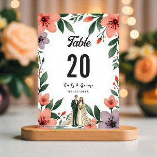 Numéro De Table Romantic Bride And Groom Floral Garden Wedding