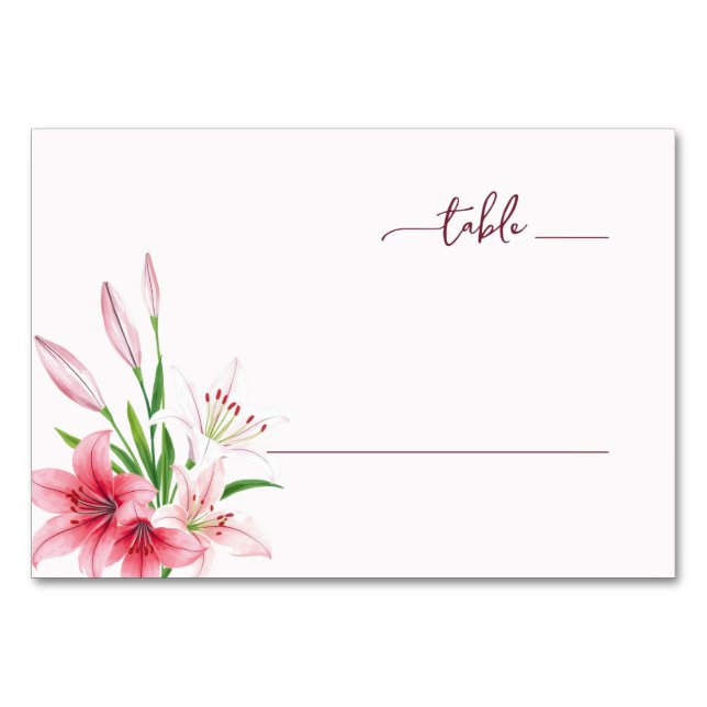Numéro De Table Romantic Pink Watercolor Lilies (Devant)