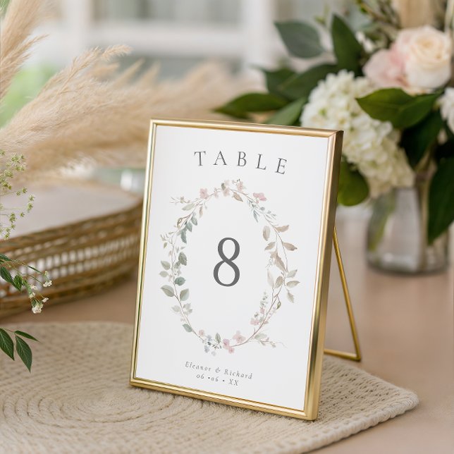 Numéro De Table Romantique Delictic Blush Floral Wreath Mariage (Créateur téléchargé)