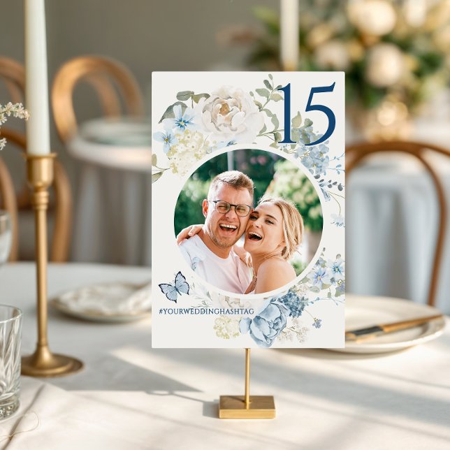 Numéro De Table Romantique Dusty Blue Floral Mariage Photo (Créateur téléchargé)
