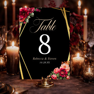 Numéro De Table Romantique élégant floral rouge noir mélancolique