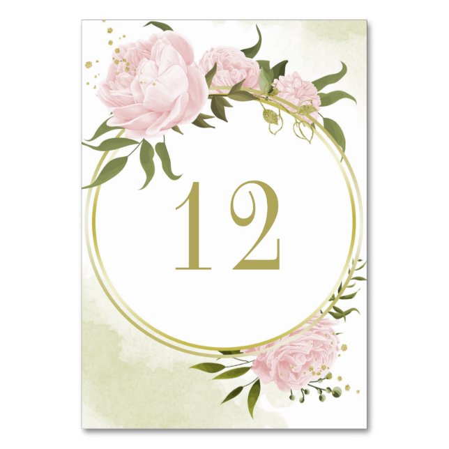 Numéro De Table Romantique fleurs roses verdure or couronne (Par défaut)
