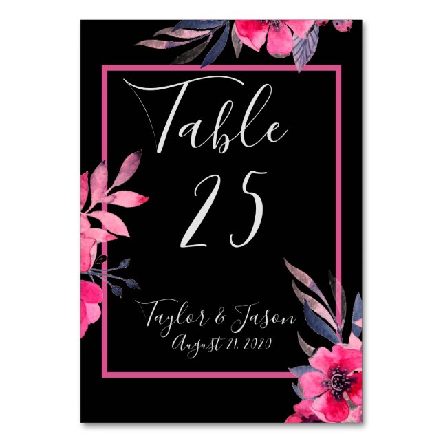 Numéro De Table Romantique Hot rose Joli Mariage de script floral (Par défaut)