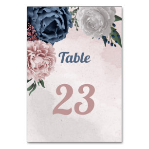 Numéro De Table romantique rose bleu & blanc fleuri vert