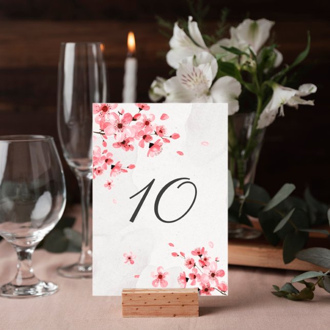 Numéro De Table Romantique rose cerisier fleur mariage modifiable (Créateur téléchargé)