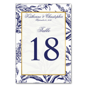 Numéro De Table Romantique Vintage Marine Blue Gold Mariage botani