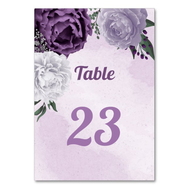 Numéro De Table Romantique violet & blanc fleuri vert (Par défaut)