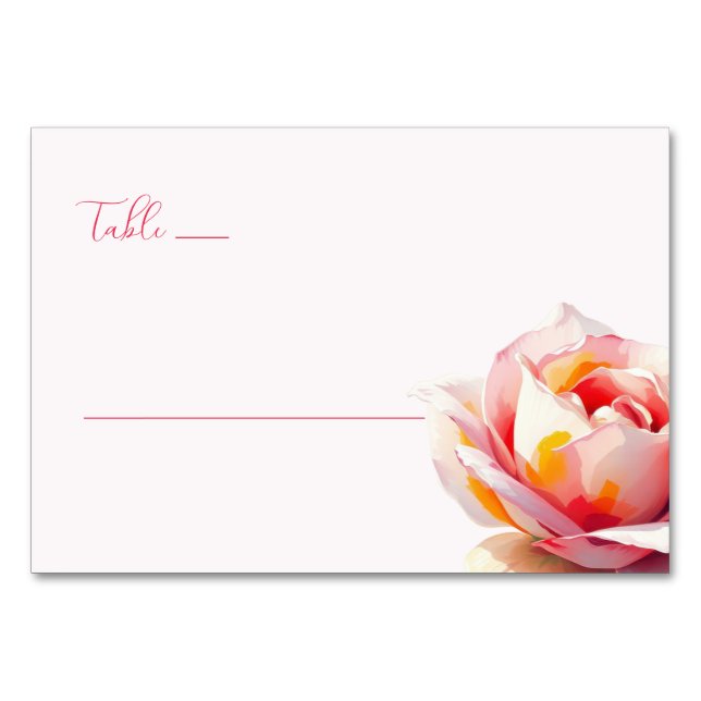 Numéro De Table Rose à l'aquarelle rose romantique (Devant)