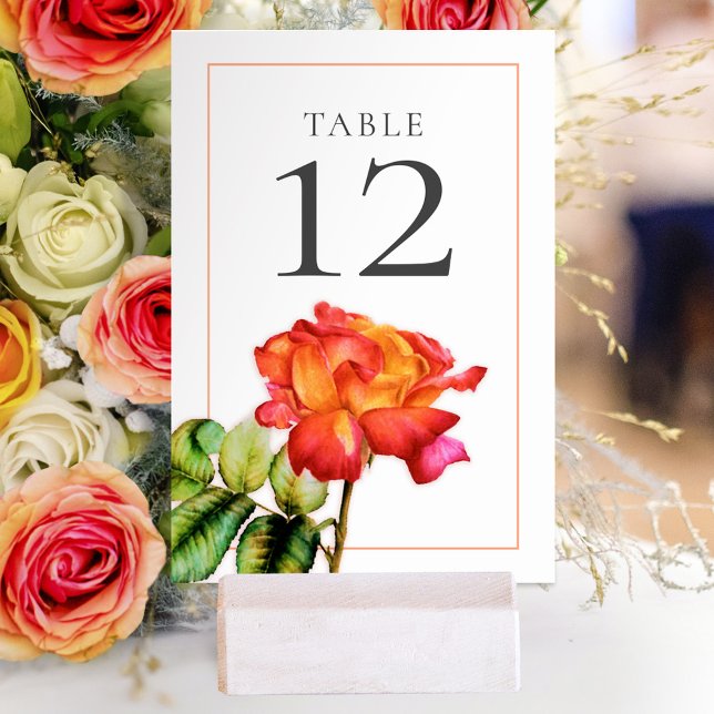 Numéro De Table Rose à thé hybride mariage rouge orange (Créateur téléchargé)