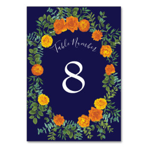 Numéro De Table Rose bleu et orange Floral Mariage moderne