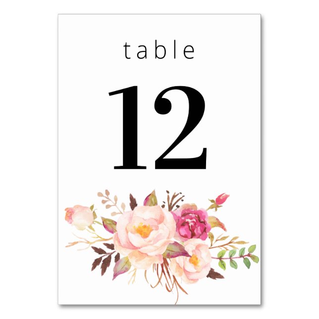 Numéro De Table Rose Bleu Fleur floraison 3- Blanc (Dos)