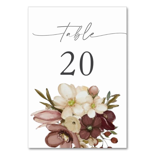 Numéro De Table Rose Bohème Aquarelle & Table Neutre 20 Numéro (Par défaut)