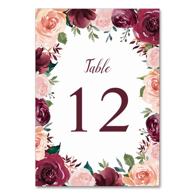 Numéro De Table Rose bordeaux rose floral mariage bordure rose blu (Par défaut)