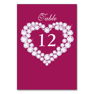 Numéro de table rose coeur diamant mariage