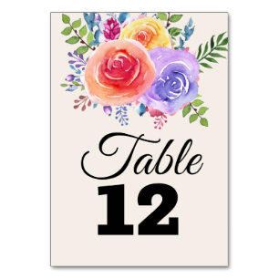 Numéro De Table Rose coloré aquarelle Mariage floral table