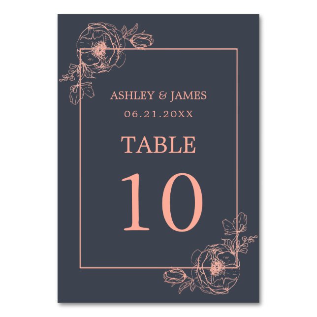 Numéro De Table Rose de charbon  or Floral Outline Mariage (Par défaut)