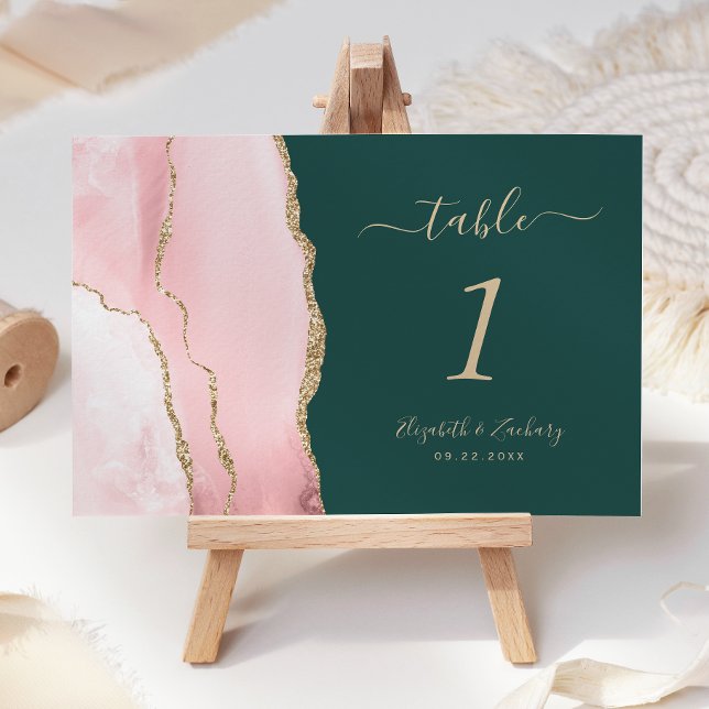 Numéro De Table Rose Émeraude Vert Mariage Agate Or (Créateur téléchargé)