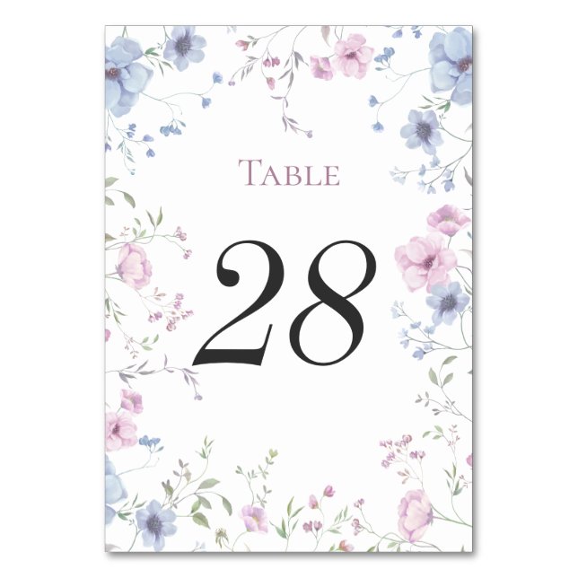 Numéro De Table Rose et Bleu Poussière Fleurs Aquarelle Mariage (Par défaut)