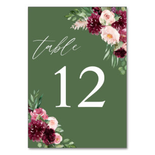 Numéro De Table Rose et bordeaux floral 7 - Vert
