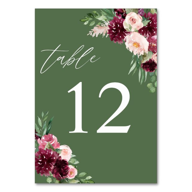 Numéro De Table Rose et bordeaux floral 7 - Vert (Par défaut)