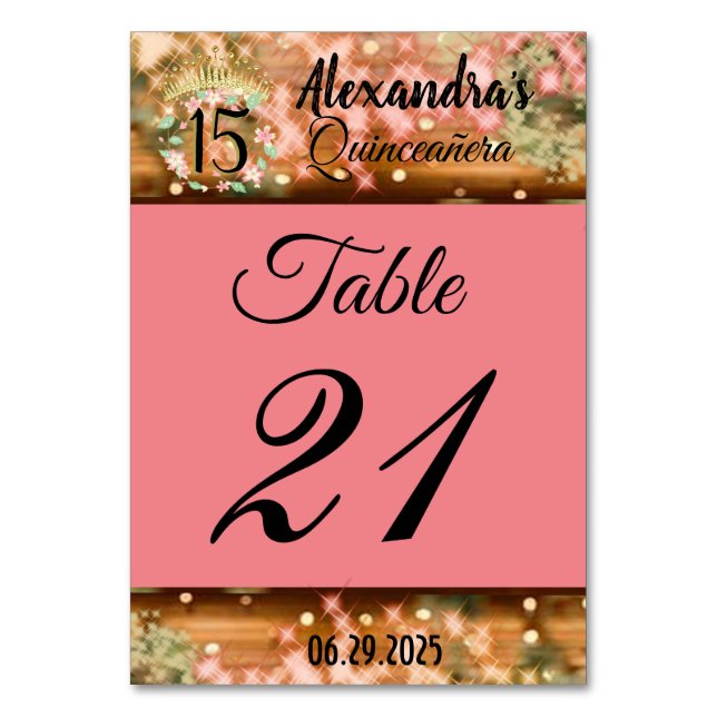 Numéro De Table Rose étincelant Gold Quinceañera Princesse Espagno (Par défaut)