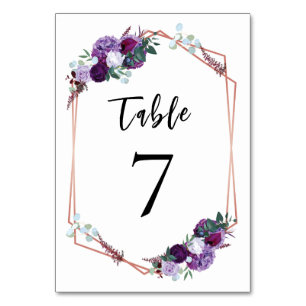Numéro De Table Rose Floral violet Mariage géométrique or
