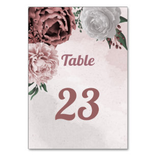 Numéro De Table rose florale rose cannelle blanc