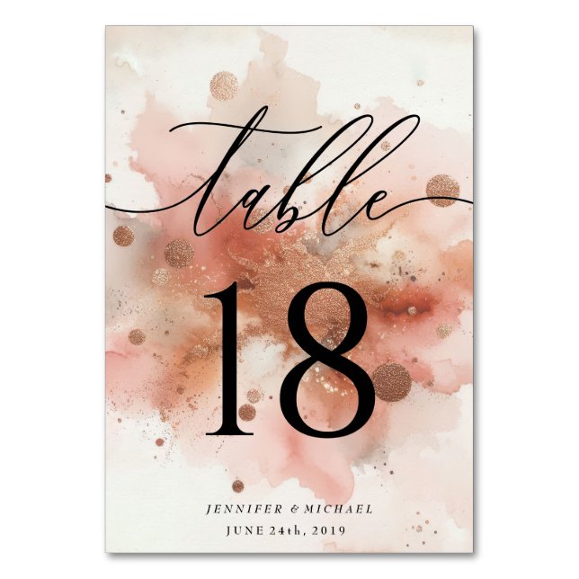 Numéro De Table Rose Gold Aquarelle Mariage rose (Par défaut)